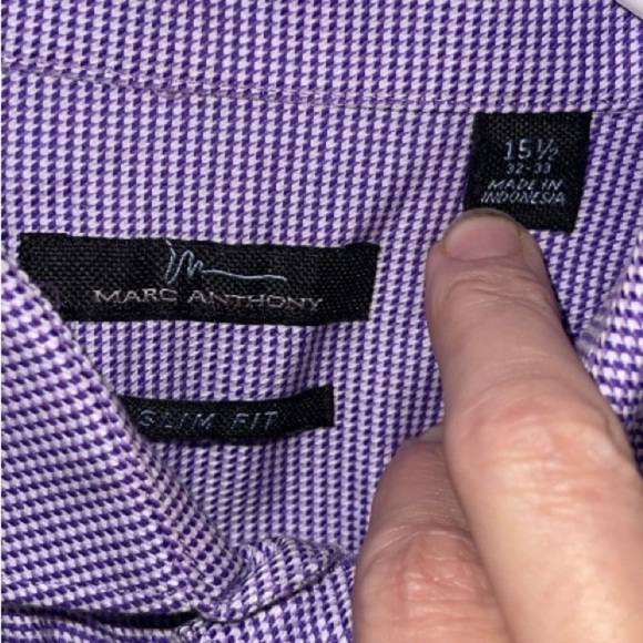𝅺marc ANTHONY PURPLE WHITE CHECKED SLIM FIT L/S DRESS SHIRT SIZE 15.5/32-33 - Picture 2 of 3